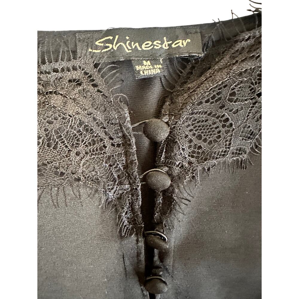 Shinestar Black Lace Trim Camisole Womens Medium Spaghetti Strap Satin Tank Top